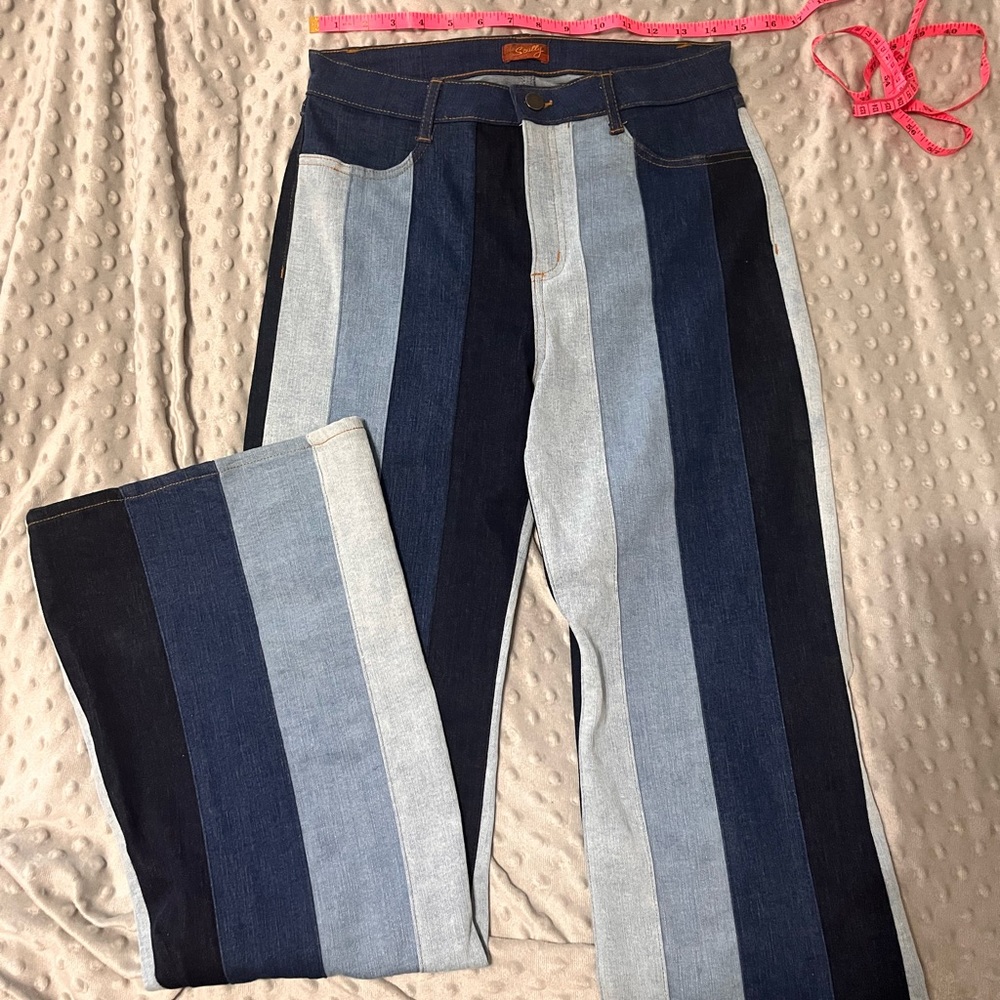 Stripped Denim Western Jeans